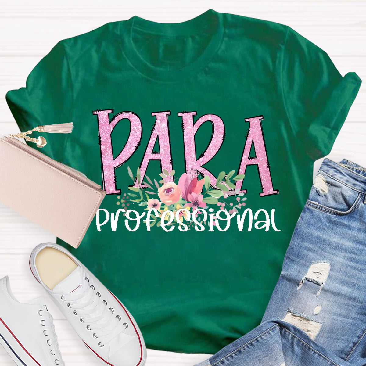 Para Professional Pink Flower Teacher T-Shirt
