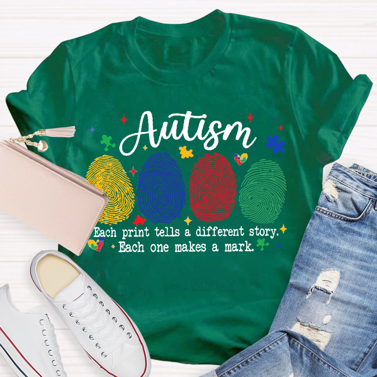 Autism Each One Makes A Mark Teacher T-Shirt