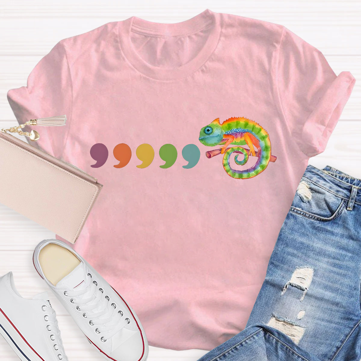 Comma Comma Chameleon Teacher T-Shirt