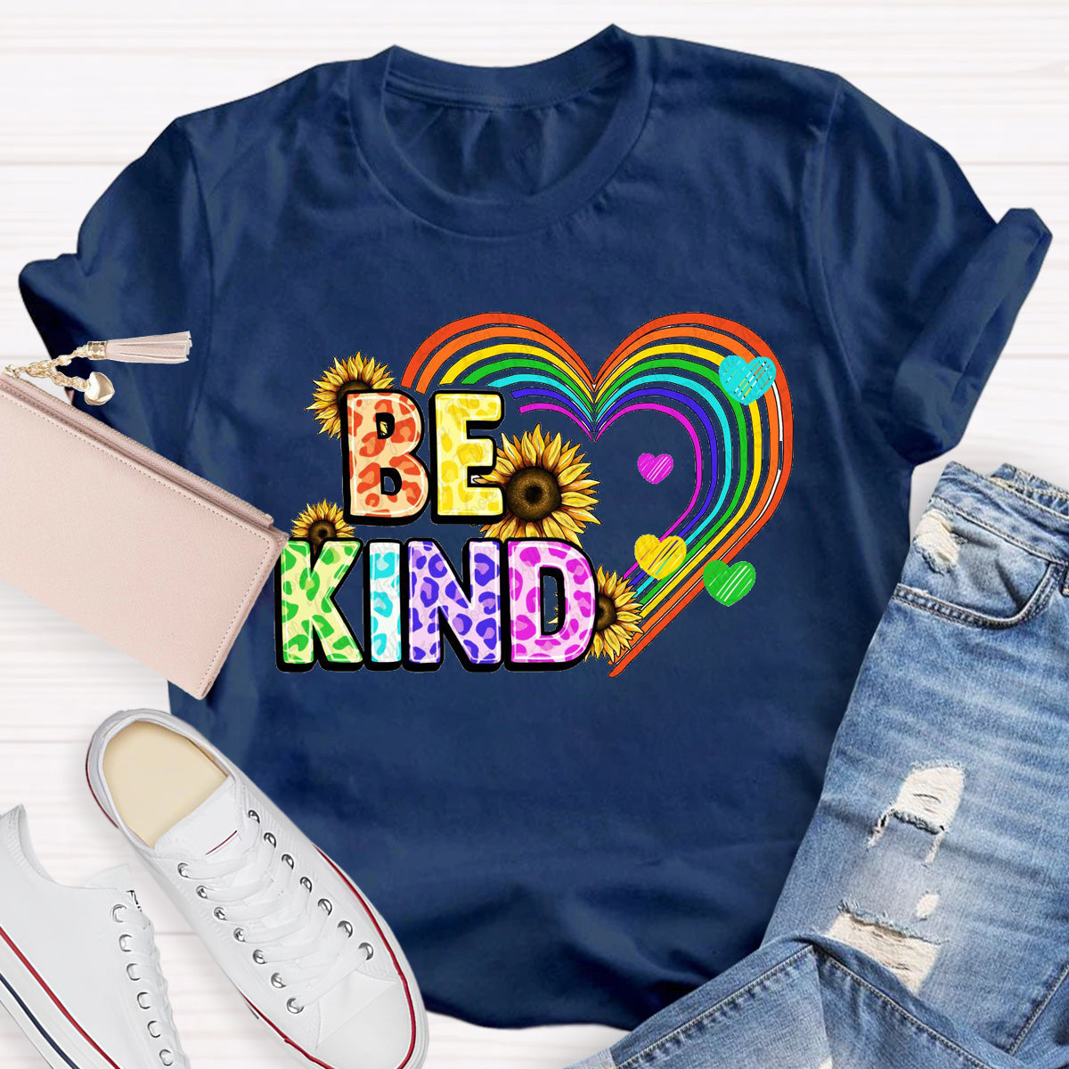 Be Kind Rainbow Sunflower Teacher T-Shirt