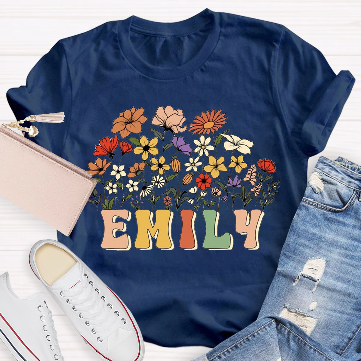 Personalized Teacher Name Floral T-Shirt