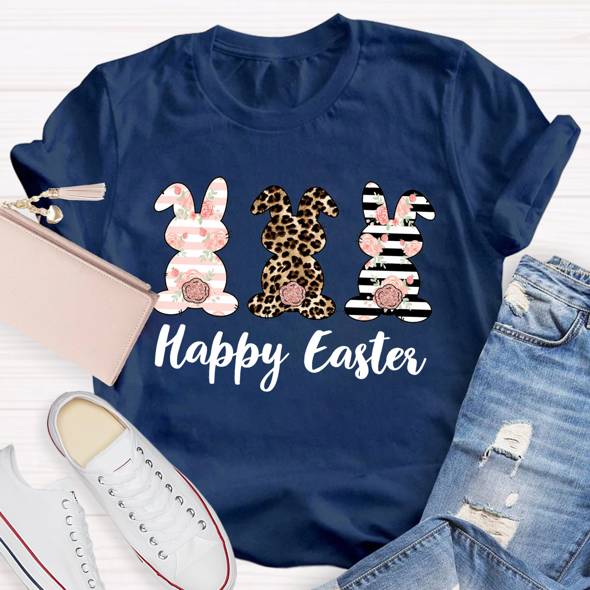 Happy Easter Cute Live Floral Bunny Teacher T-Shirt