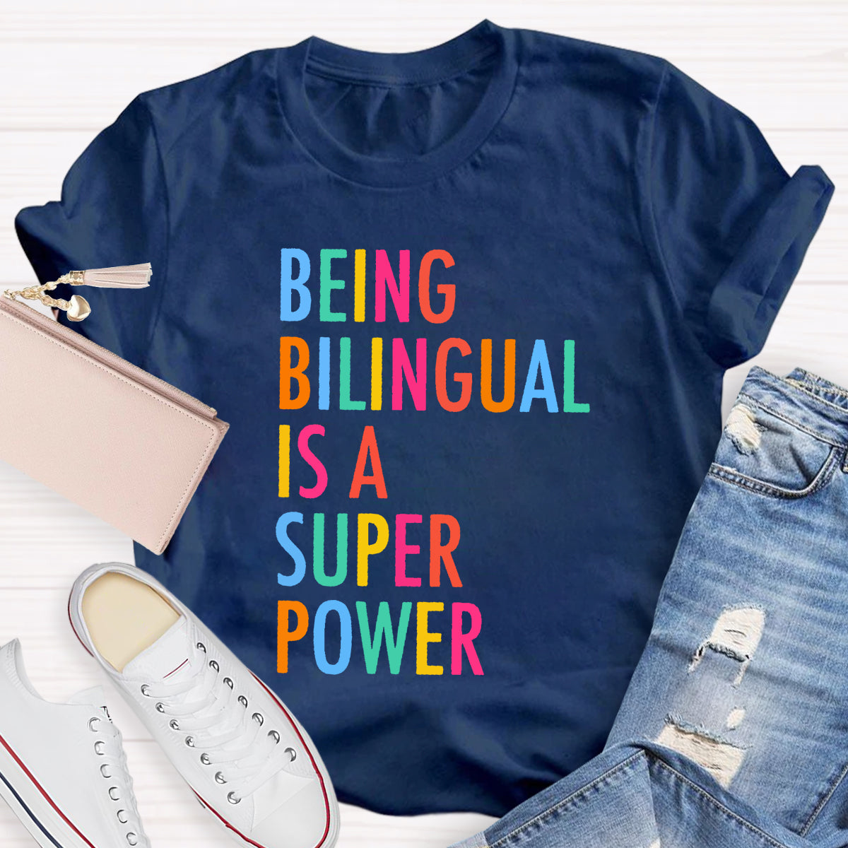 Being Bilingual Is A Super Power Teacher T-Shirt