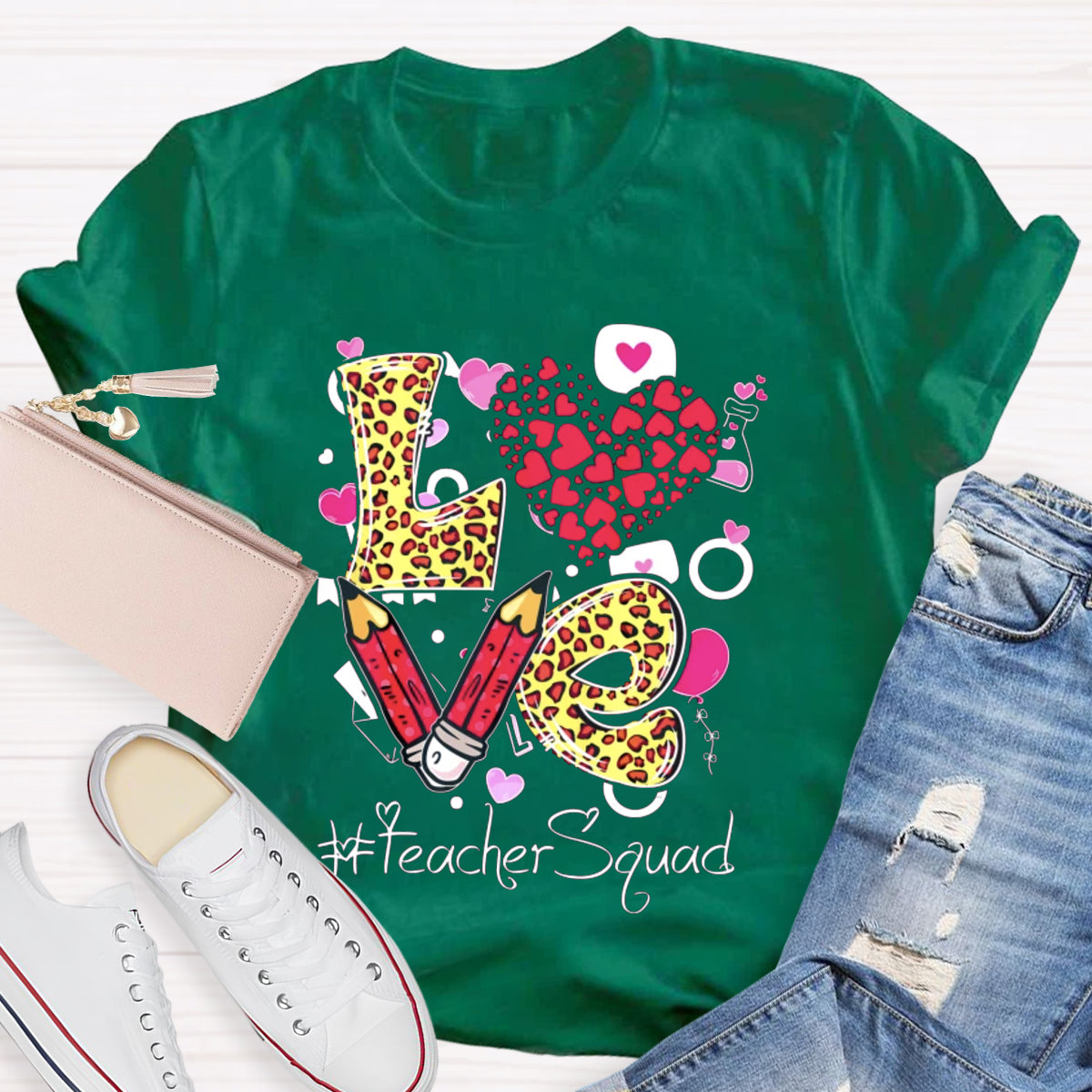 Pink Love Teacher Squad T-Shirt