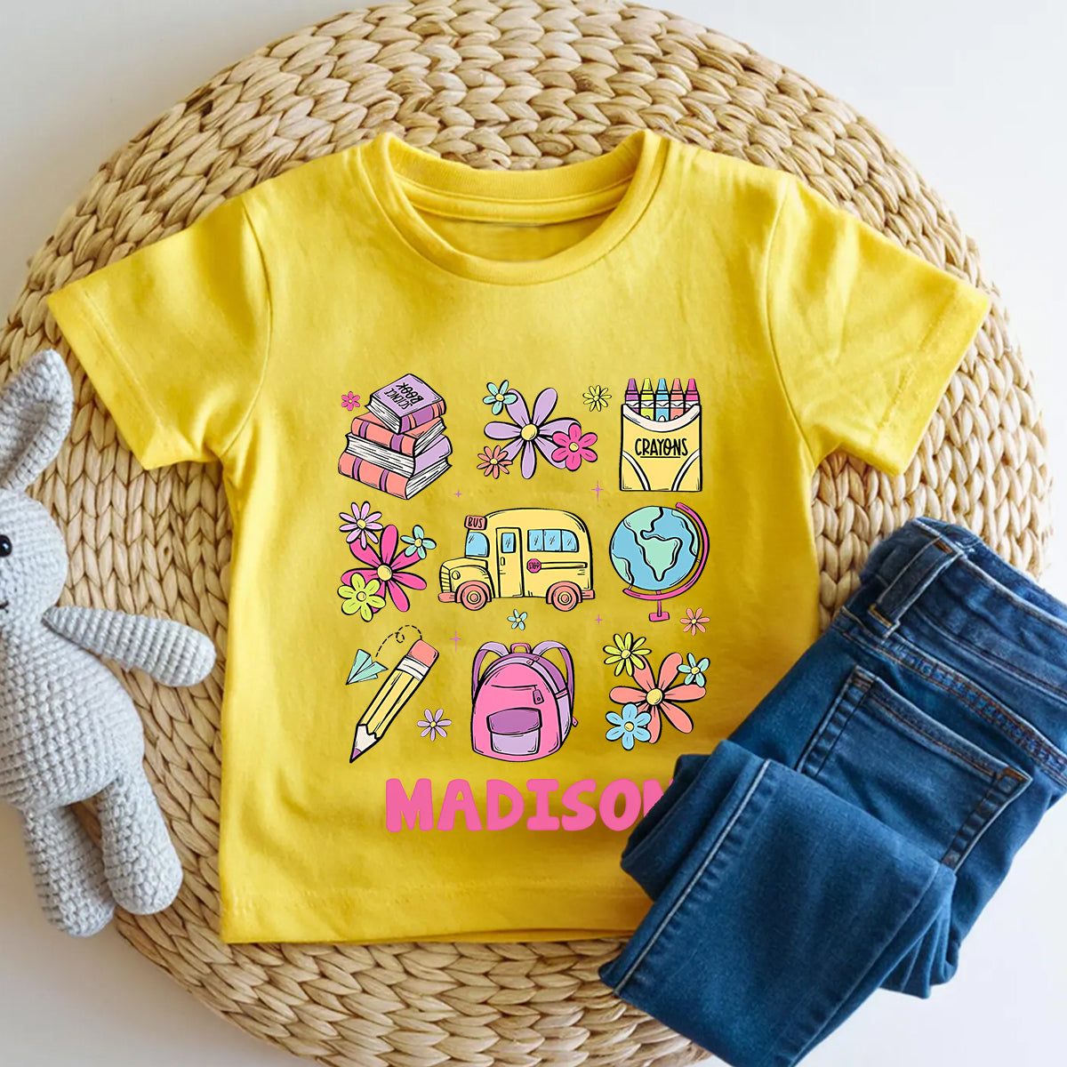 Personalized Name Kindergarten Floral School Doodles Toddler T-shirts
