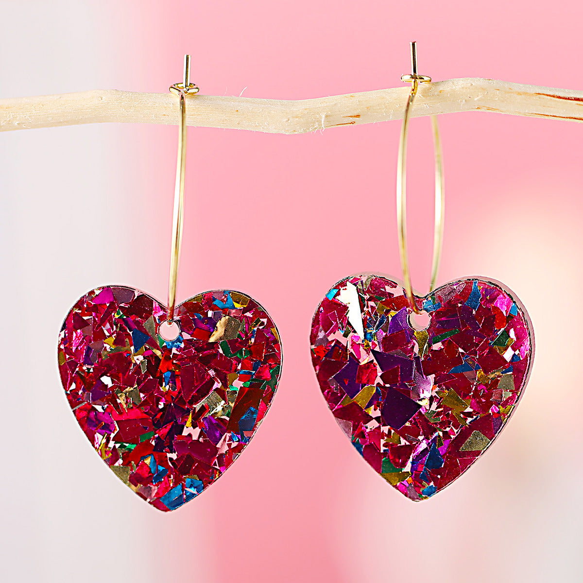 Heart-Shaped Sequined Acrylic Ring Pendant