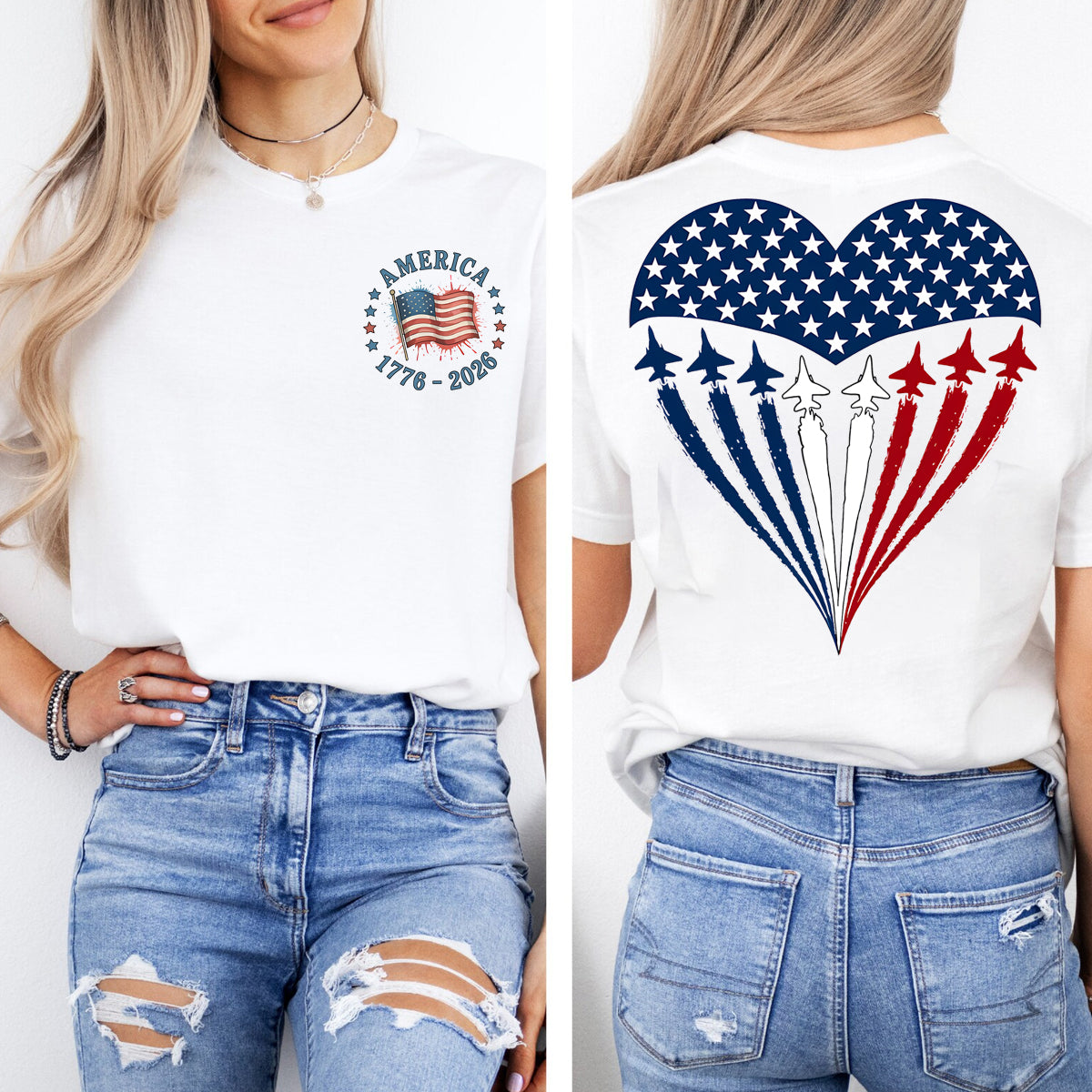 America Airplane Graphic Double Printed T-shirt