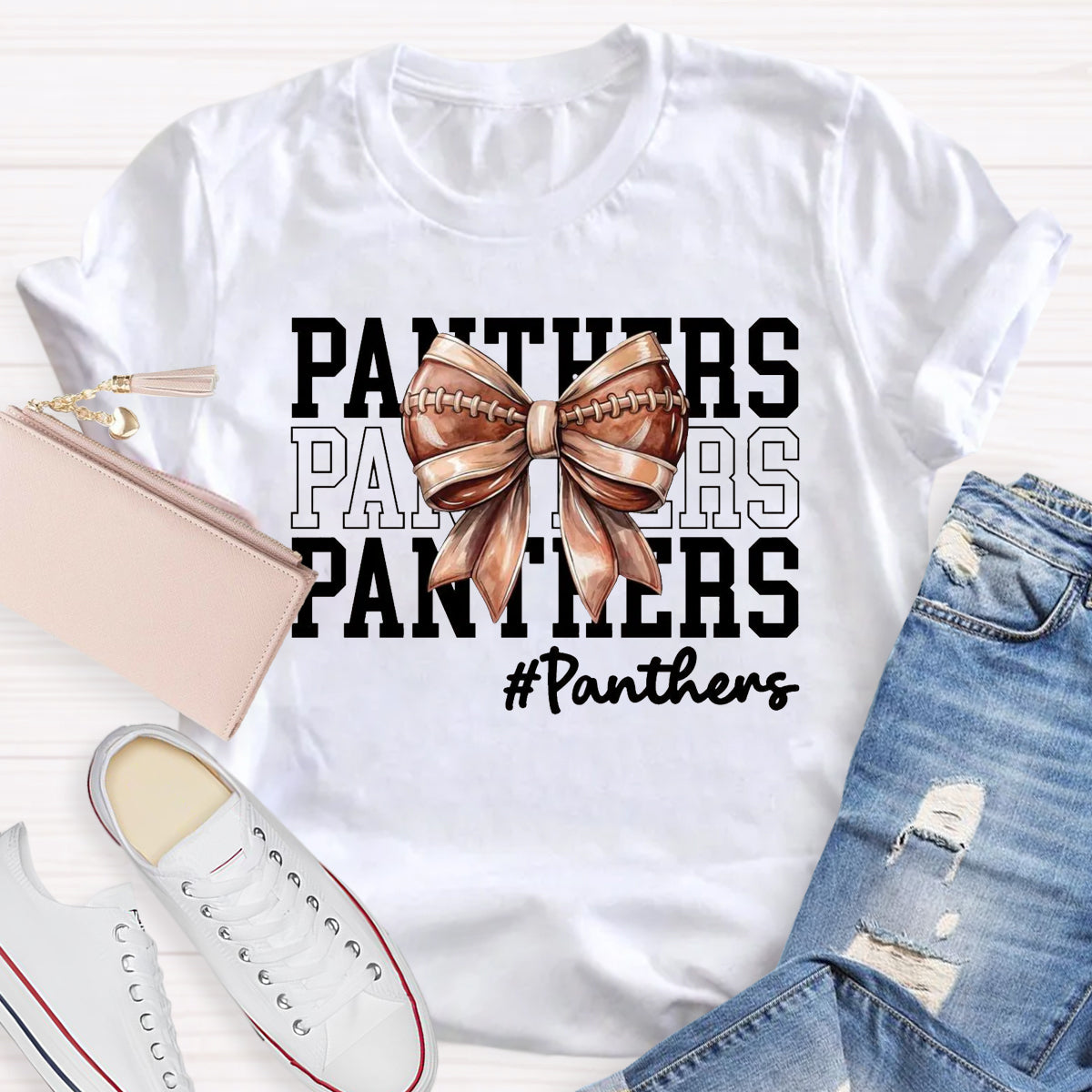 Cheer Mascot Panthers Bow T-Shirt