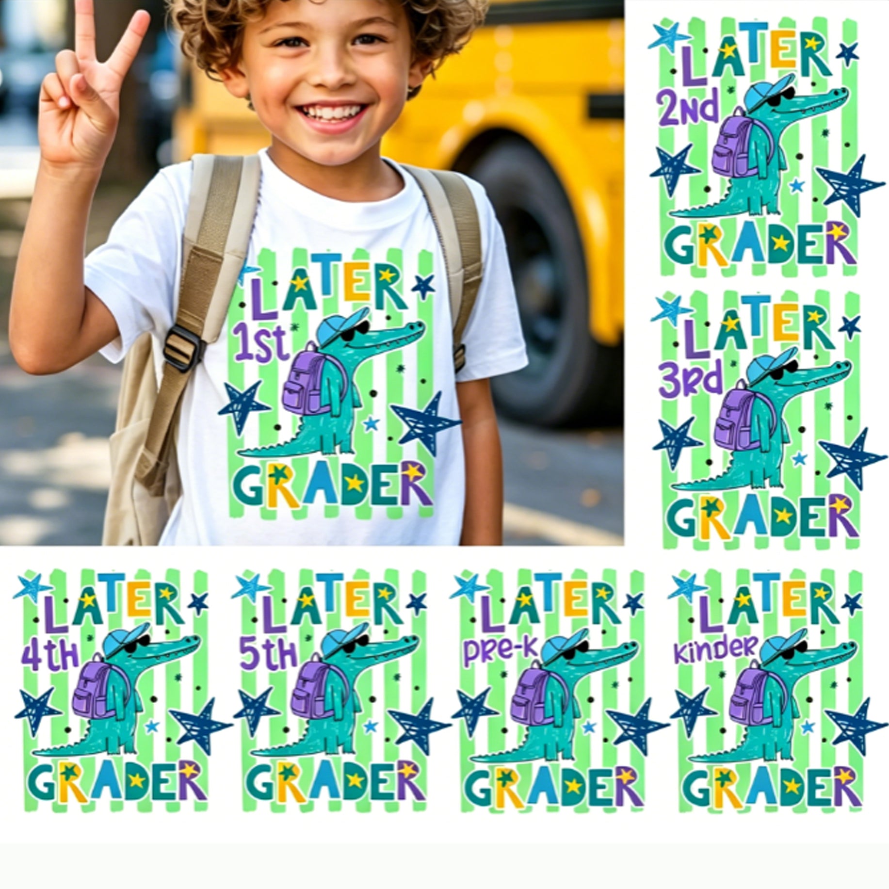 Personalized Grade Later Kinder Grader Cool Crocodile Toddler T-shirts
