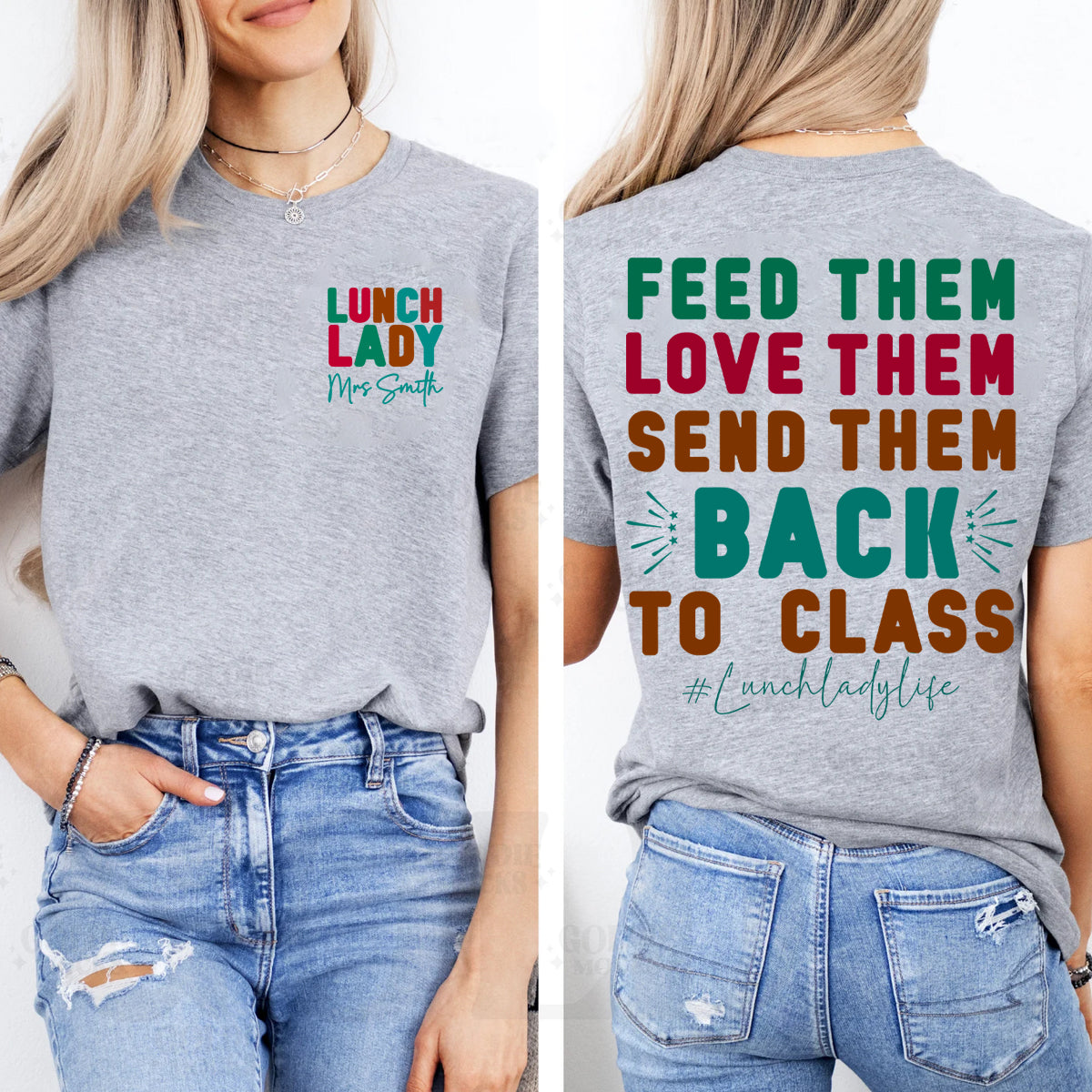 Personalized Name Lunch Lady Feed Them Love Them Double Printed T-shirt