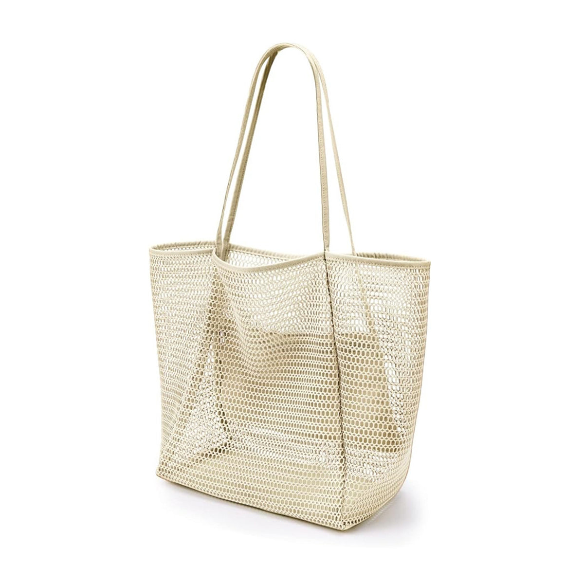 Foldable Beach Bag With Mesh Fabric And Carrying Handles.
