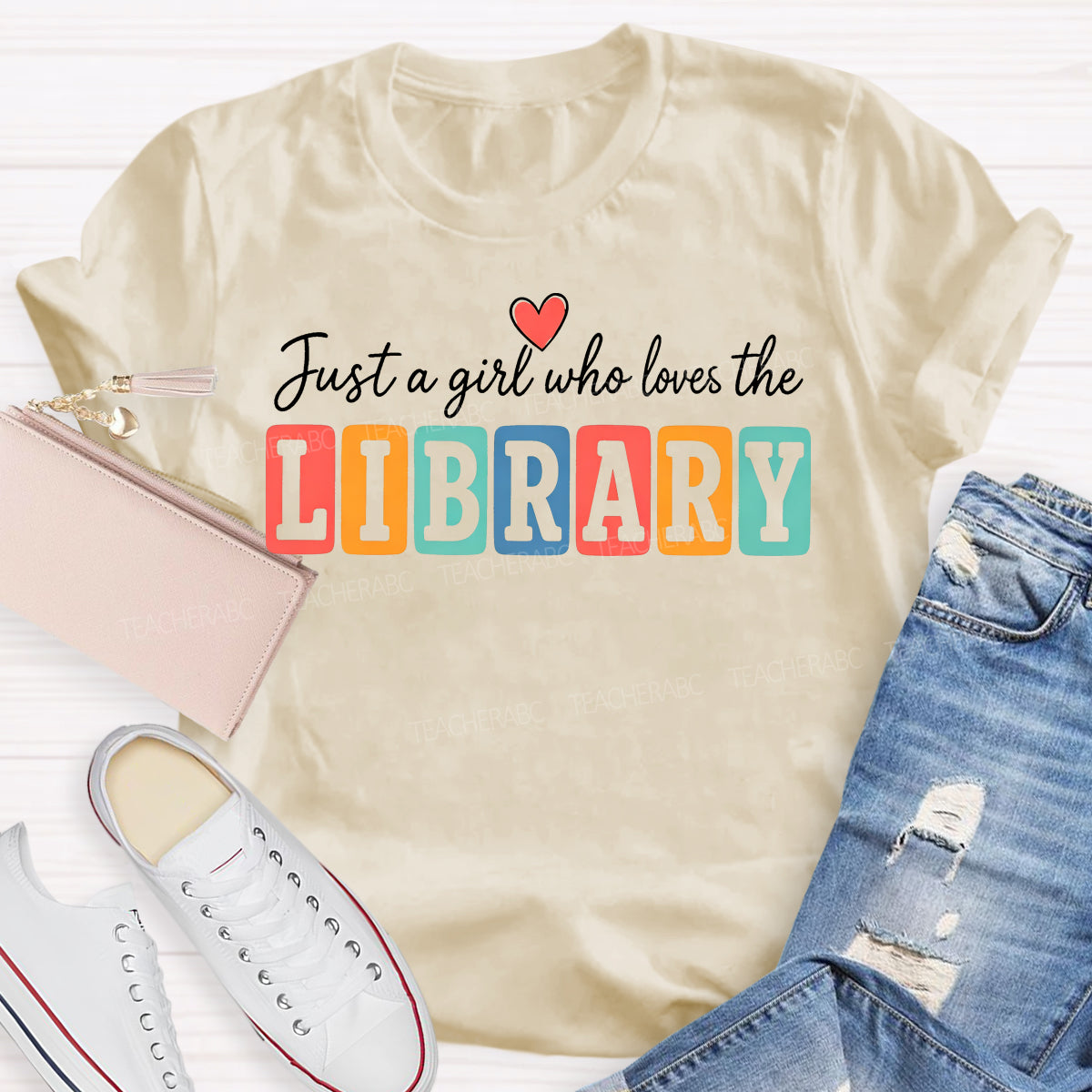 Just A Girl Who Loves The Library Colorful Block T-shirt