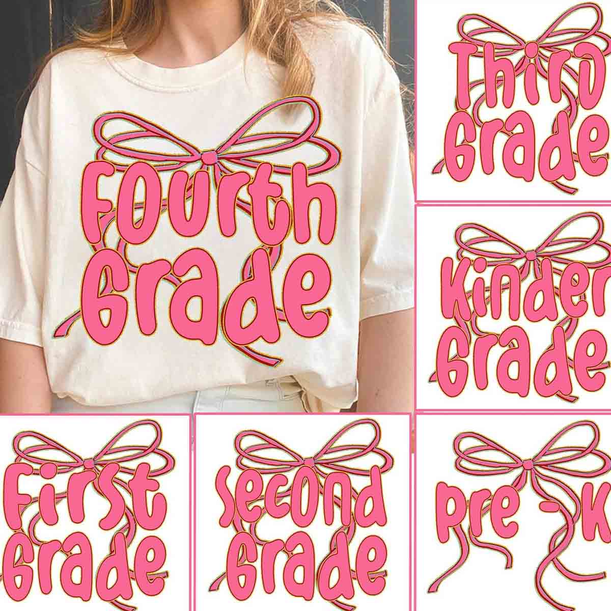Personalized Grade Back To School Pink Bow T-shirt