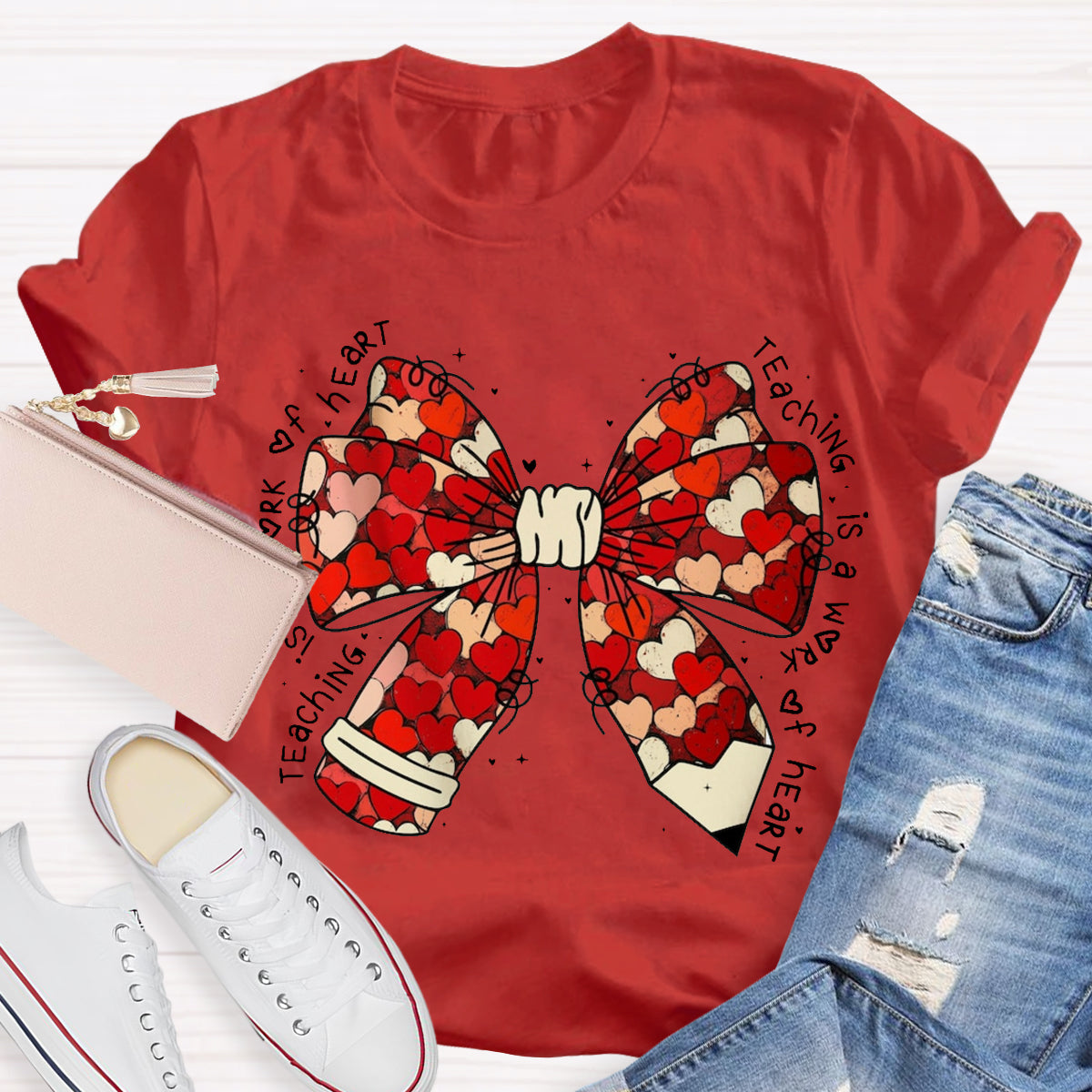 Teacher Valentine Coquette Bow Pencil T-Shirt