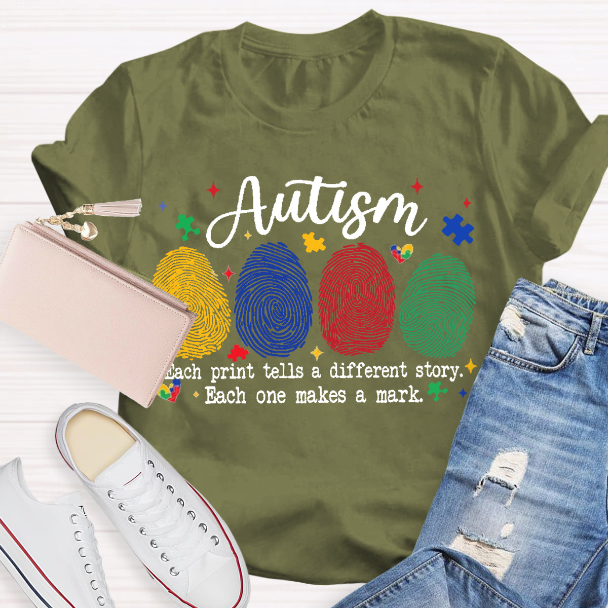 Autism Each One Makes A Mark Teacher T-Shirt