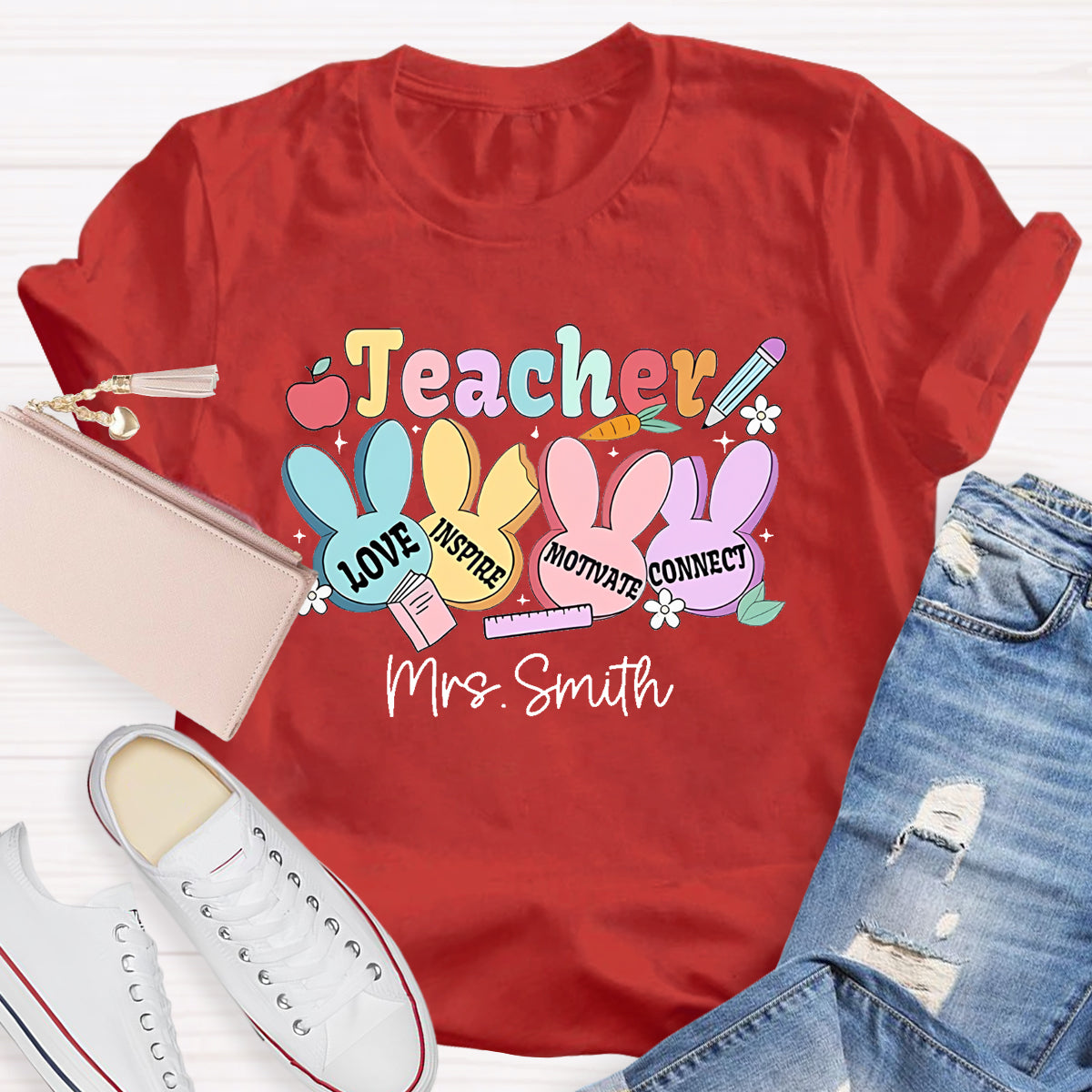 Personalized Name Teacher Love Inspire T-Shirt
