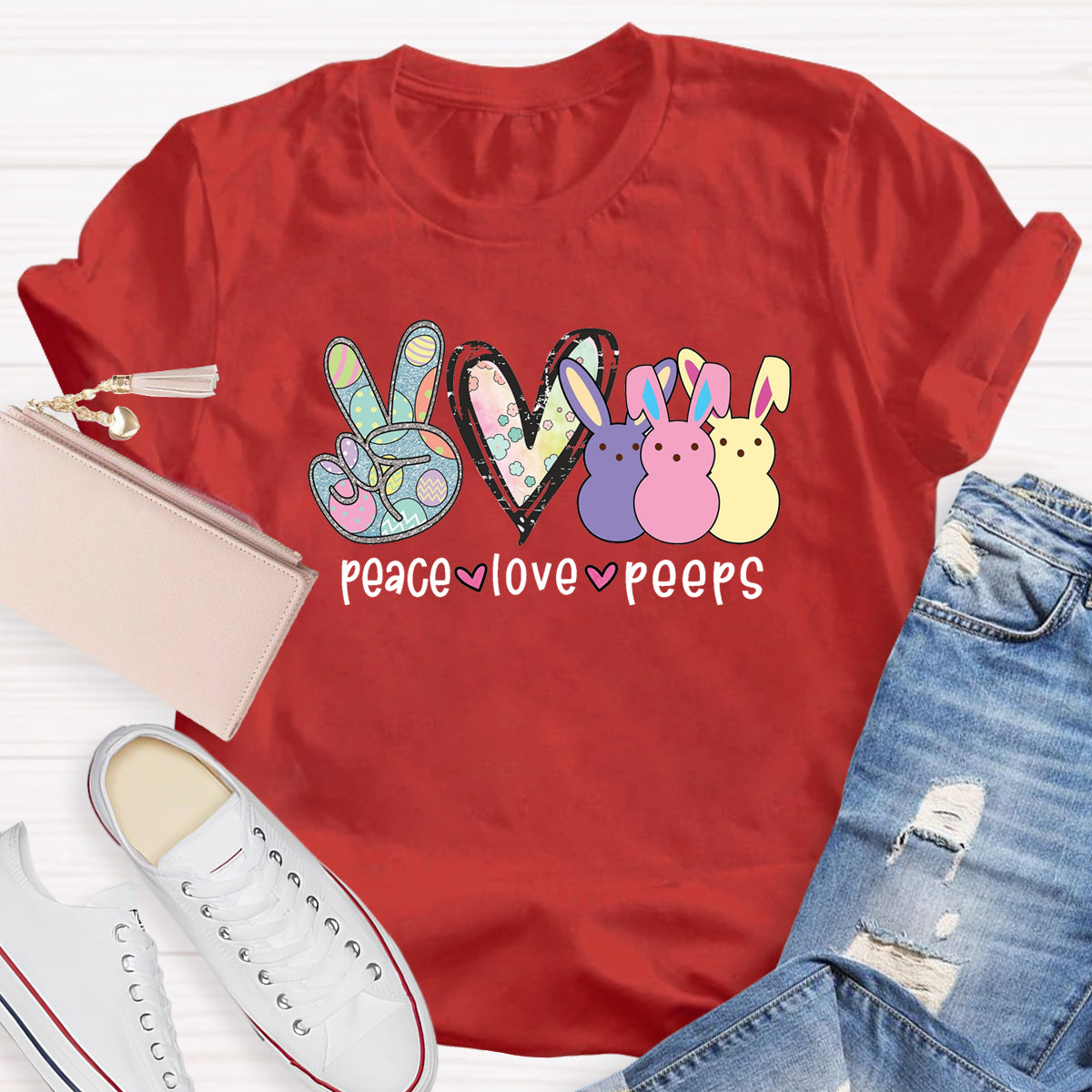 Peace Love Peeps Easter Heart T-Shirt