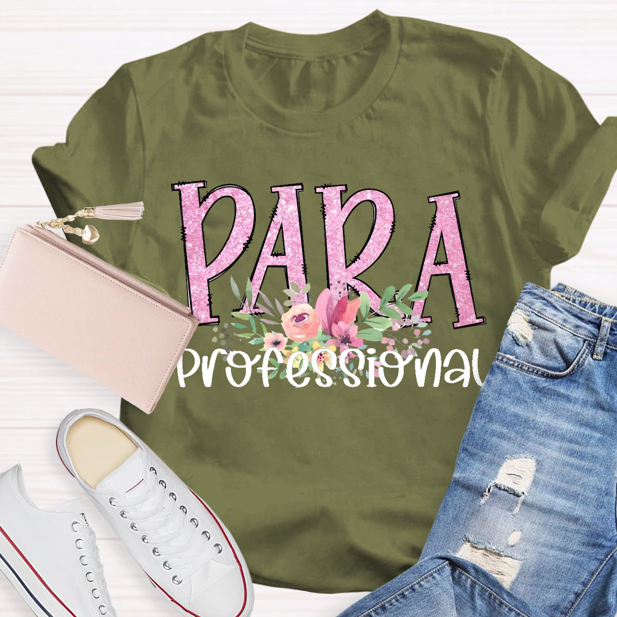 Para Professional Pink Flower Teacher T-Shirt