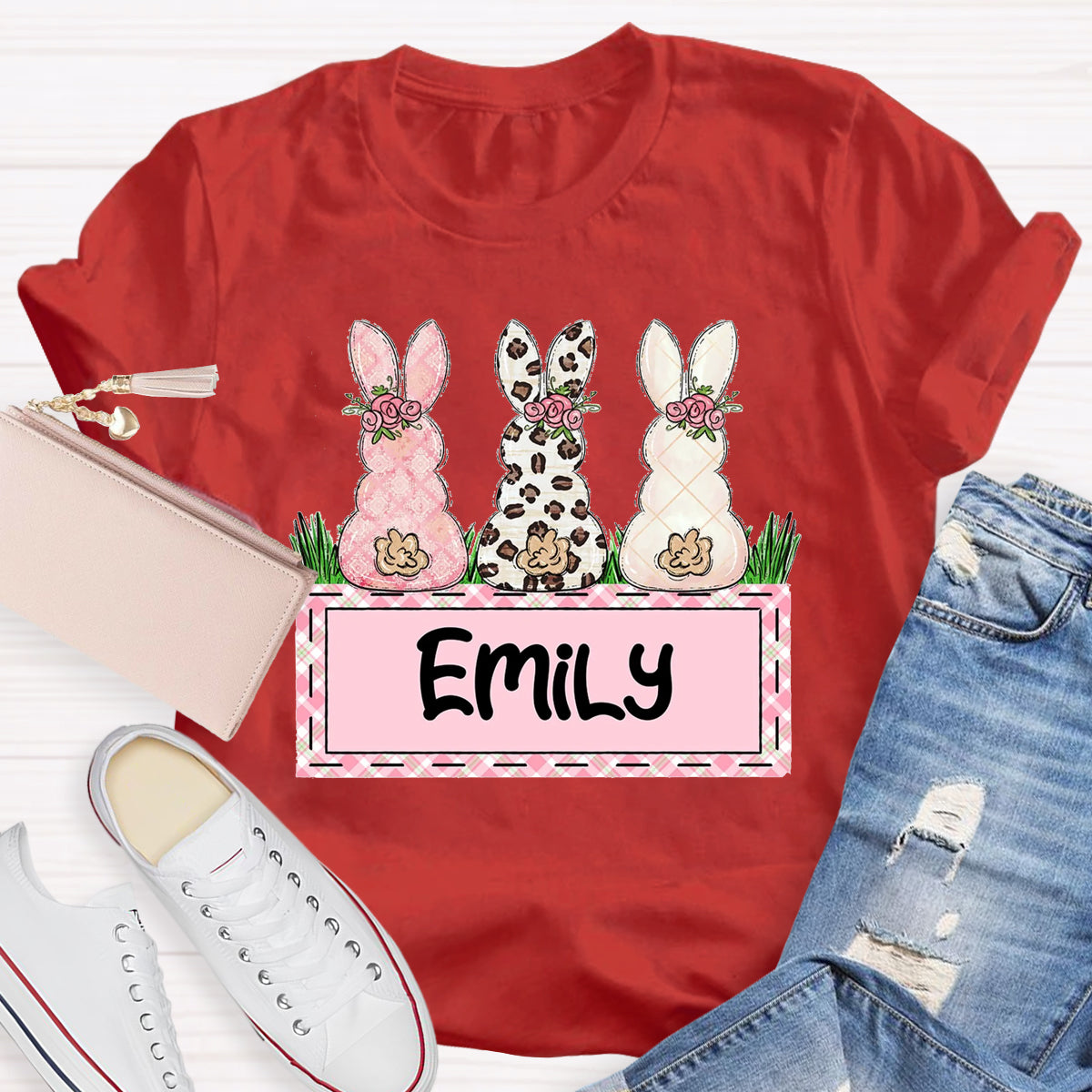 Personalized Name Teacher Easter Bunny T-Shirt