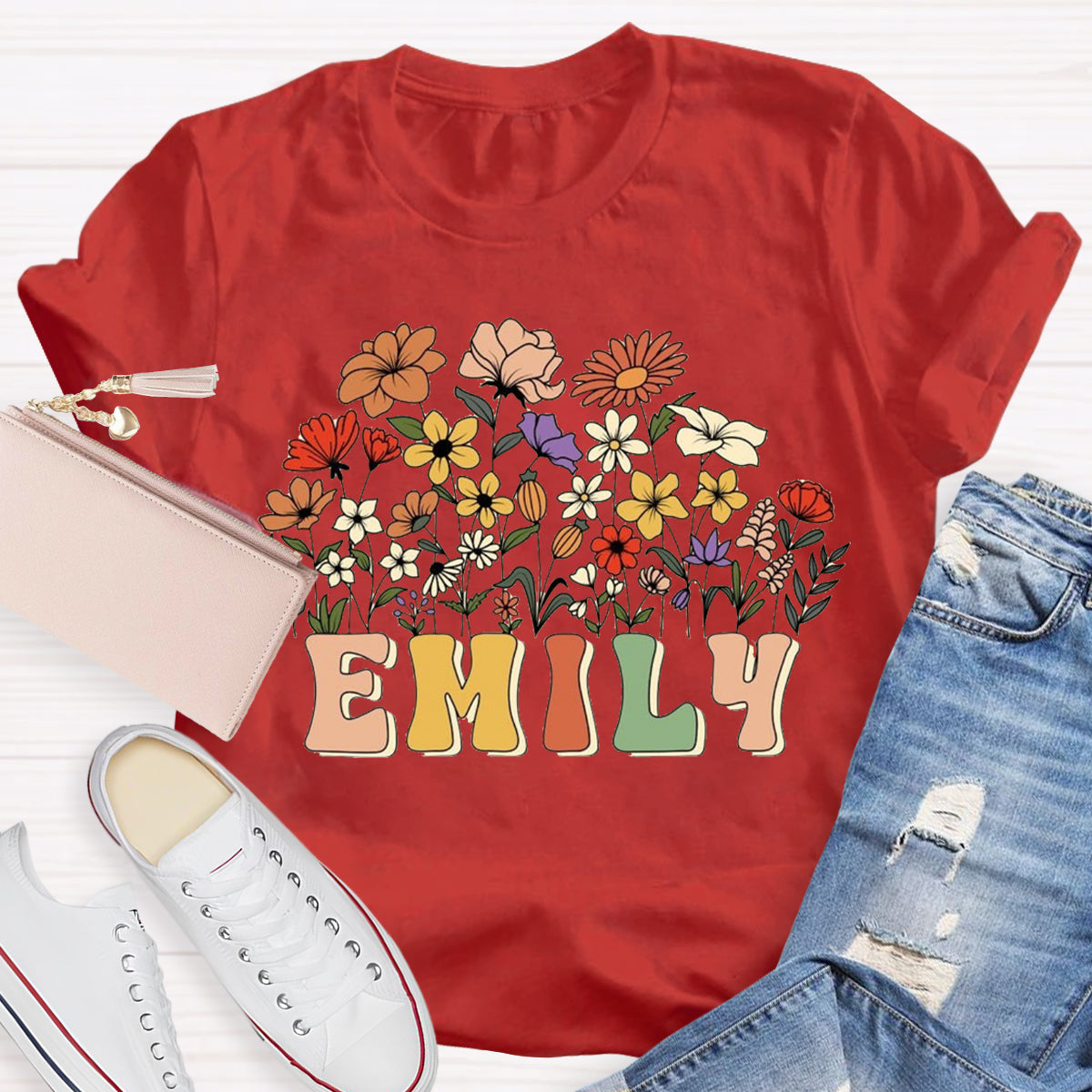 Personalized Teacher Name Floral T-Shirt