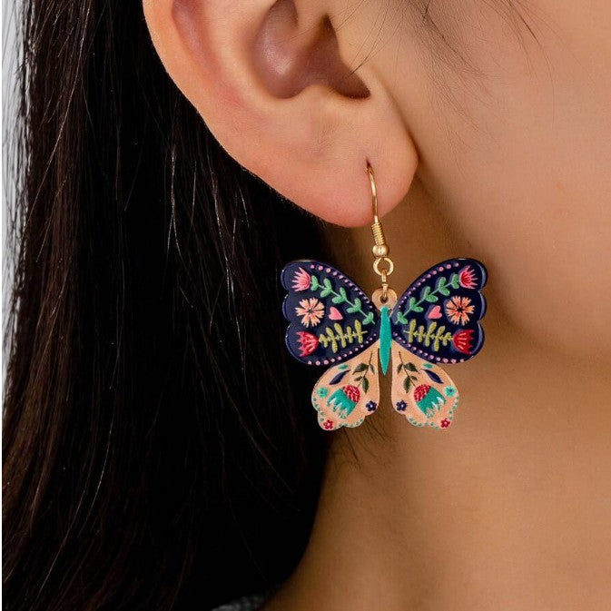 Retro Patterned Acrylic Butterfly Earrings