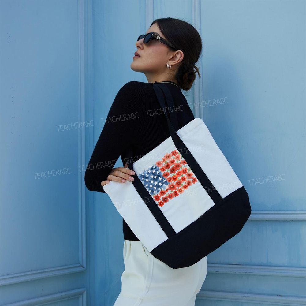 Flag Flower Color-blocked Canvas Bag