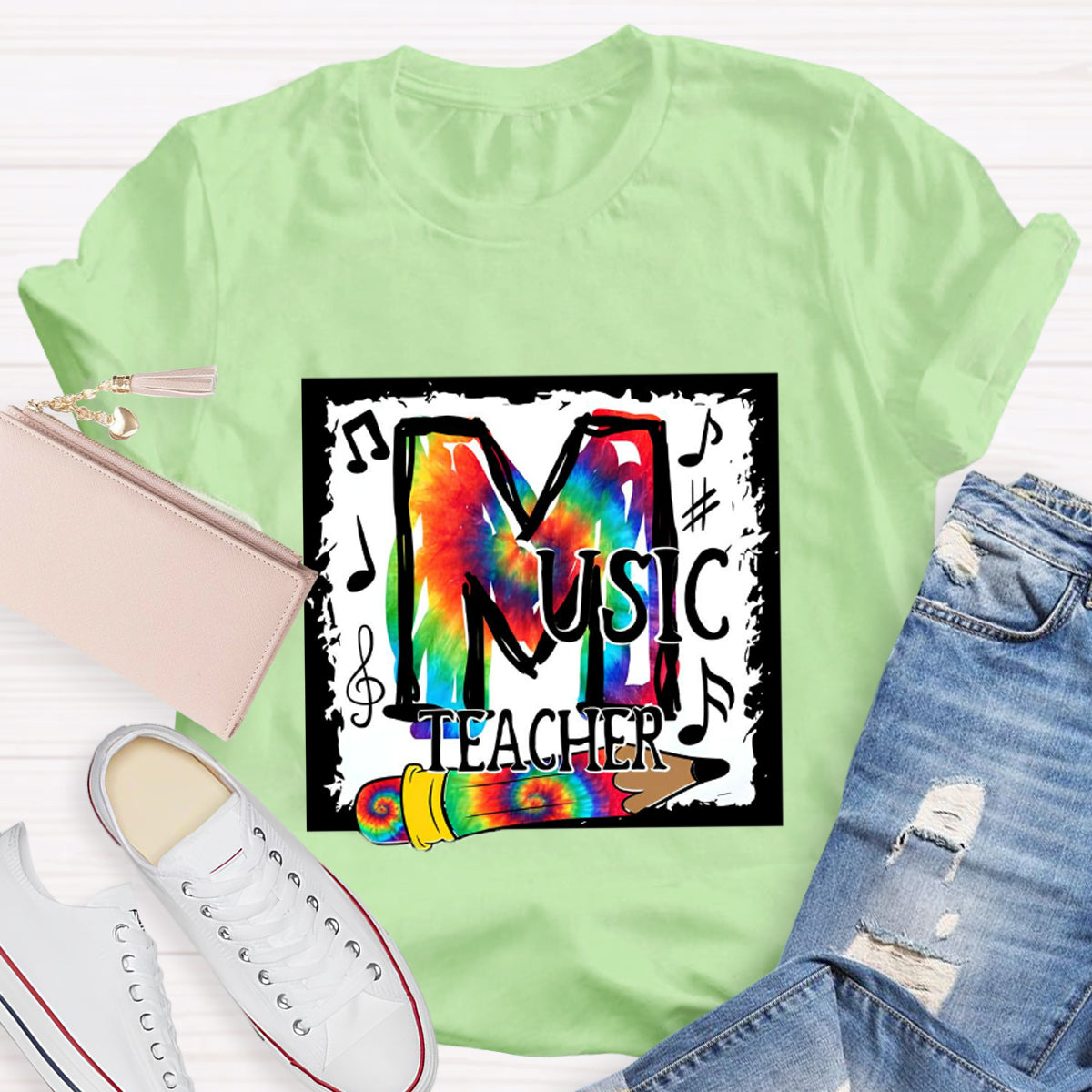 Colorful Music Note Teacher T-Shirt
