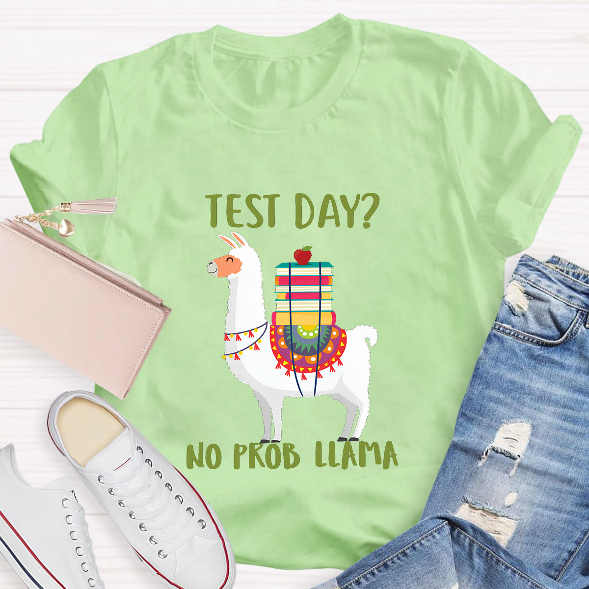Test Day No Prob Llama Funny Teacher T-Shirt