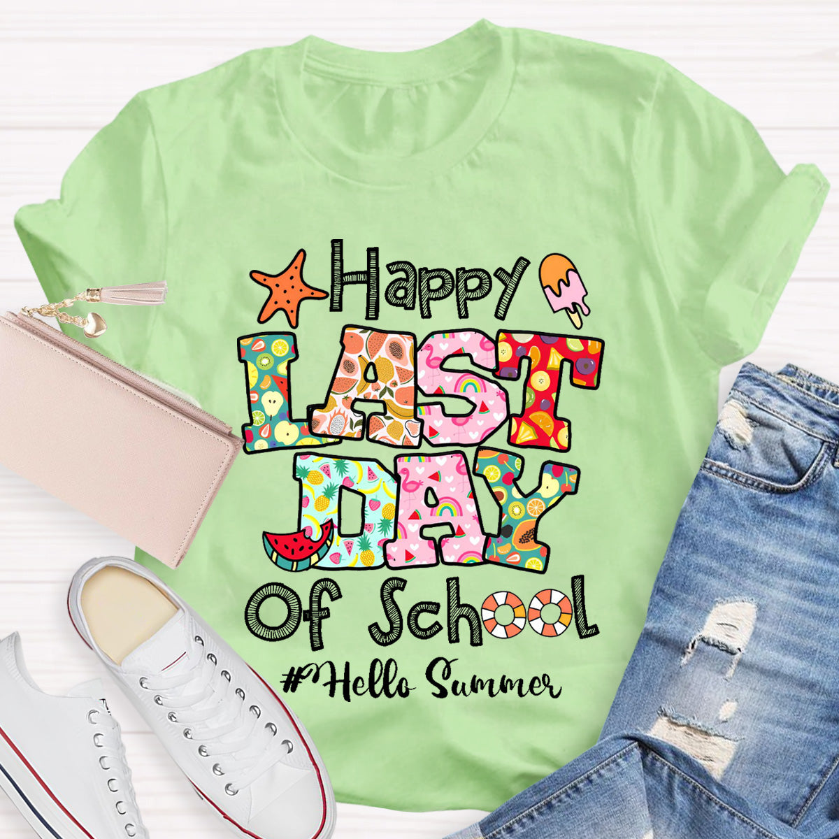 Hello Summer Happy Last Day Of School  Teacher T-Shirt