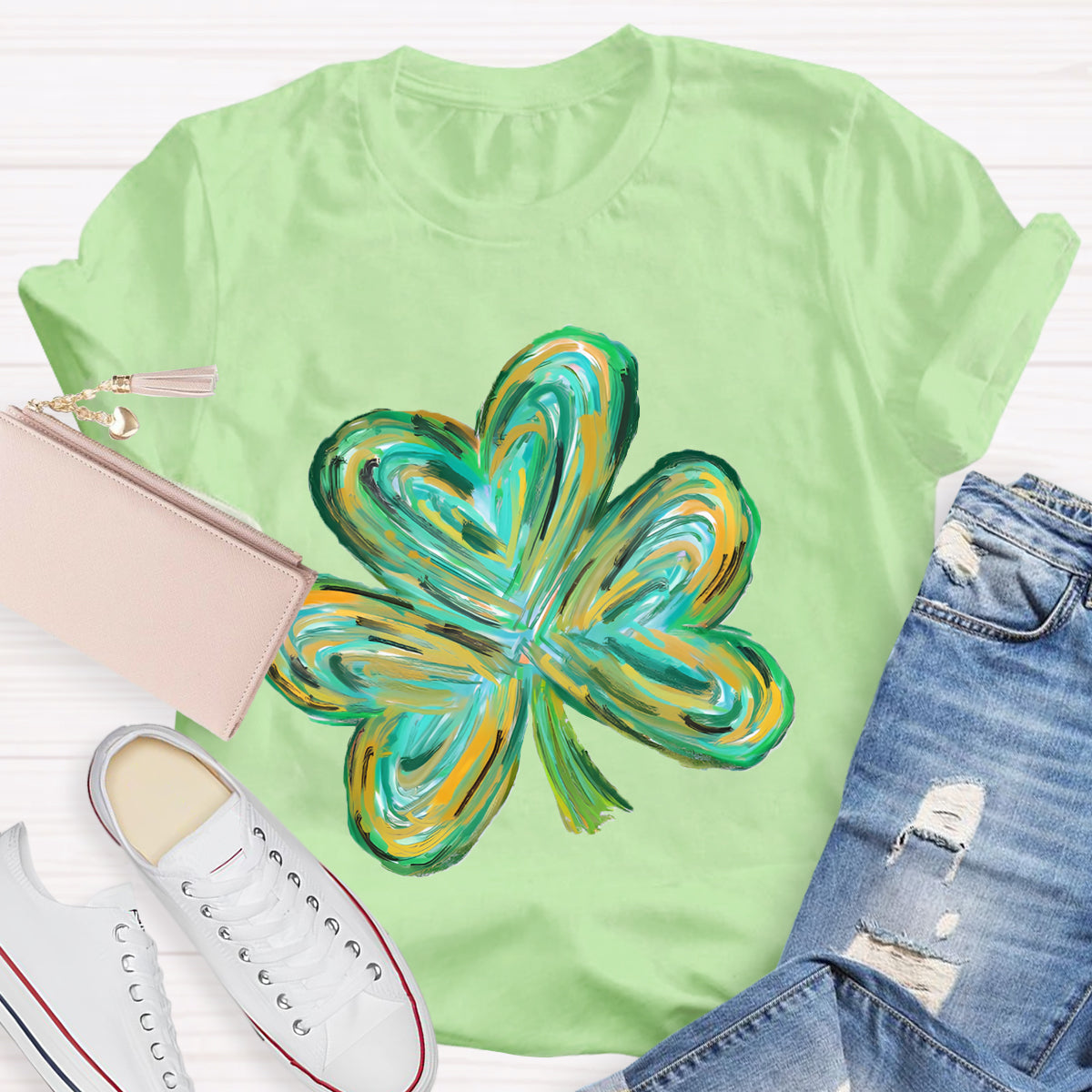 Colorful Clover St Patrick's Day Teacher T-Shirt