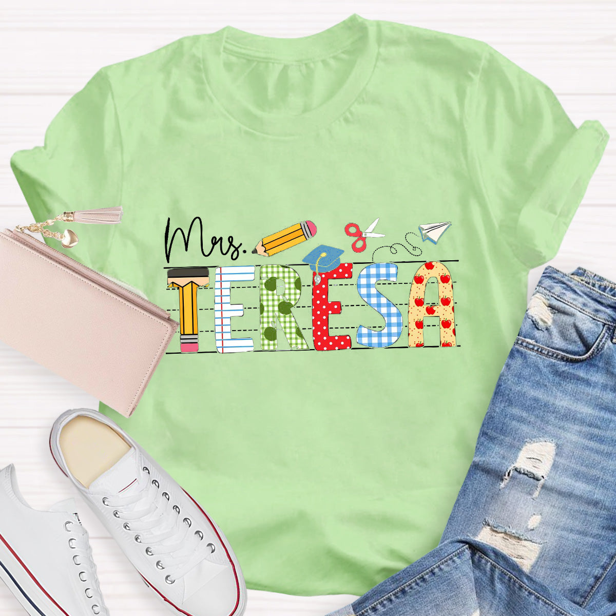 Personalized Name Paper Airplane Teacher T-Shirt