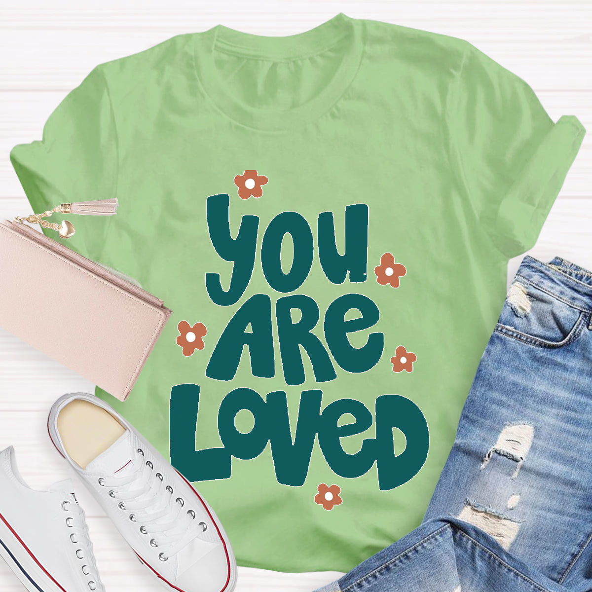 You Are Loved Pink Flower Teacher T-Shirt