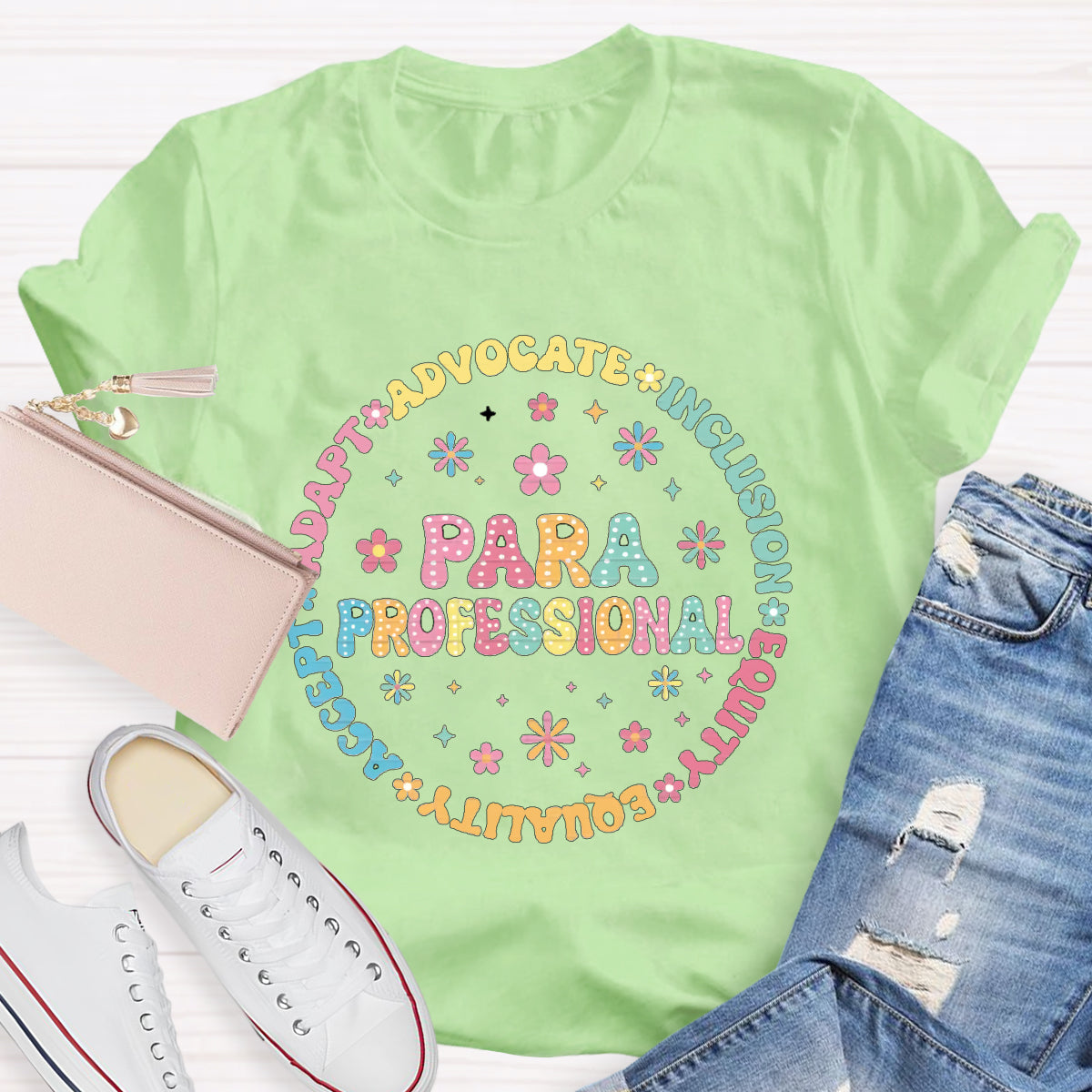 Para Professional Adapt Advocate Pink Flower Teacher T-Shirt