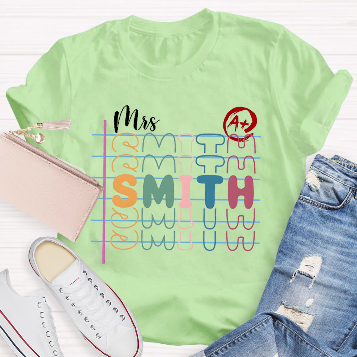 Personalized Name Colorful Letters Teacher T-Shirt