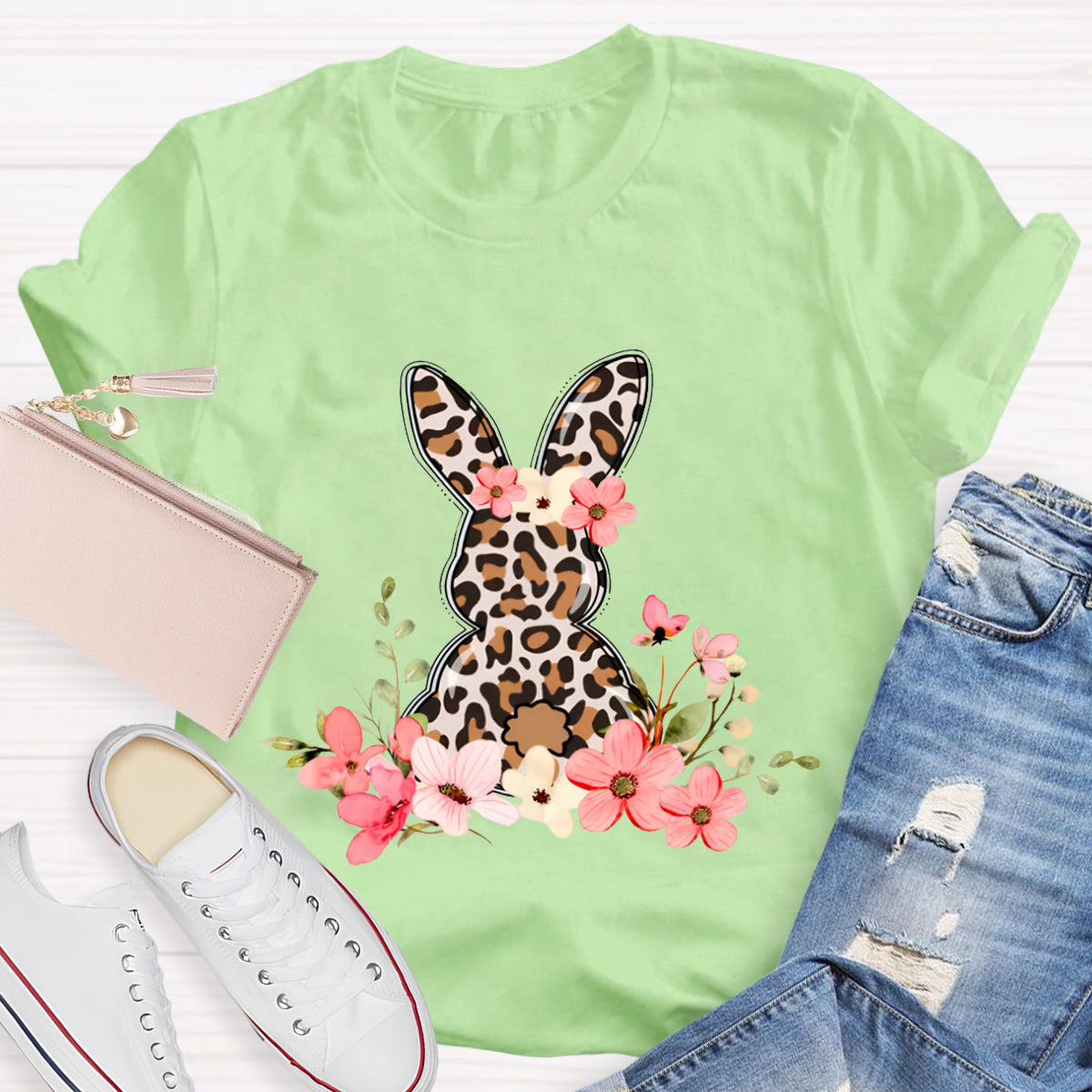 Leopard Bunny Teacher T-Shirt