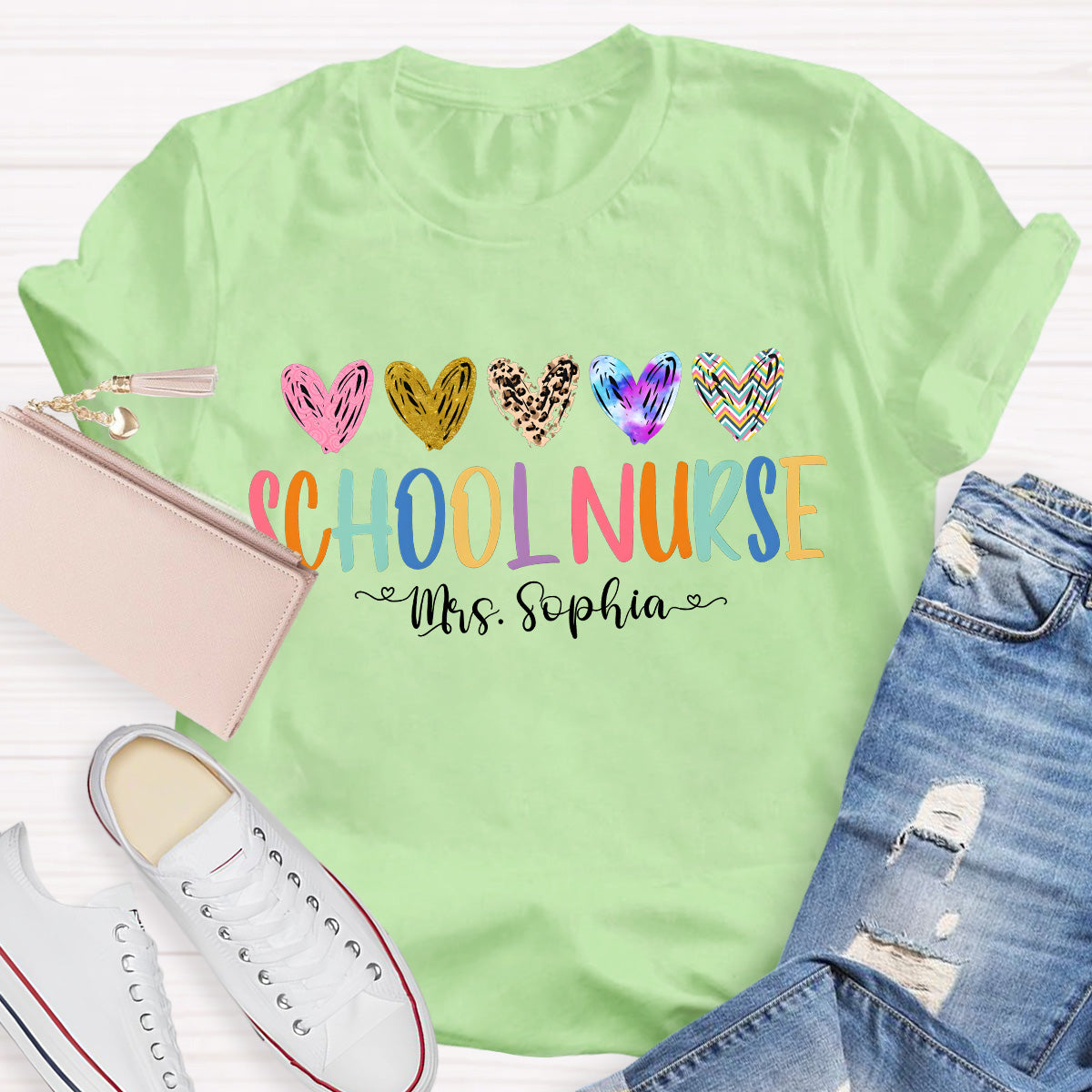 Personalized Name School Nurse  Teacher T-Shirt