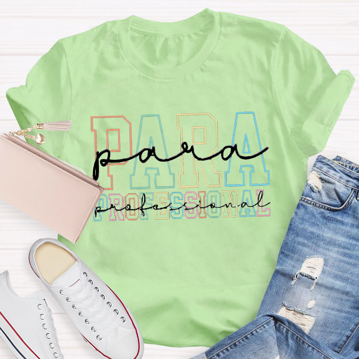 Colored abbreviated text Para Teacher T-Shirt
