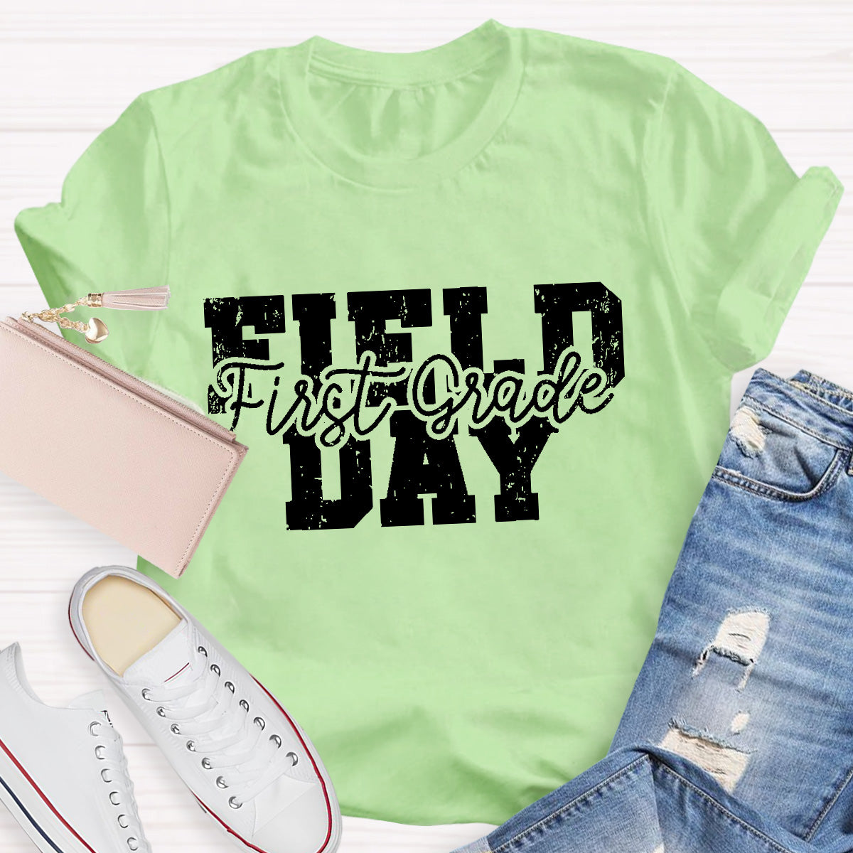 Personalized Grade Field Day Black Letter Teacher T-Shirt
