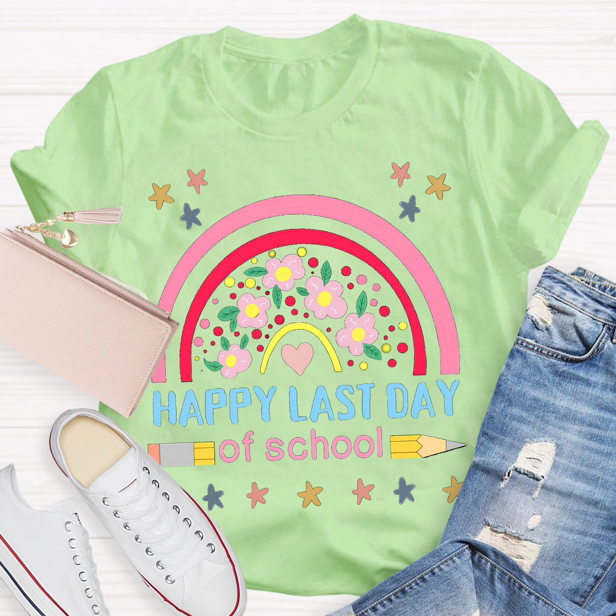 Happy Last Day Of School Flower Teacher T-Shirt