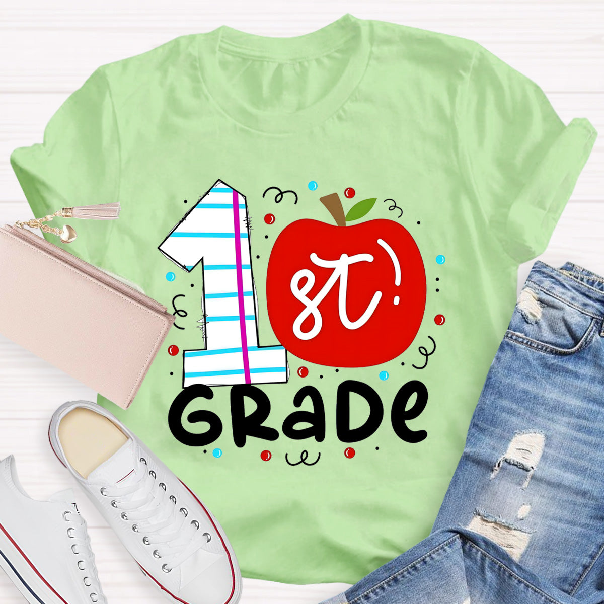 Personalized Grade 1st Grade Red Apple Teacher T-Shirt