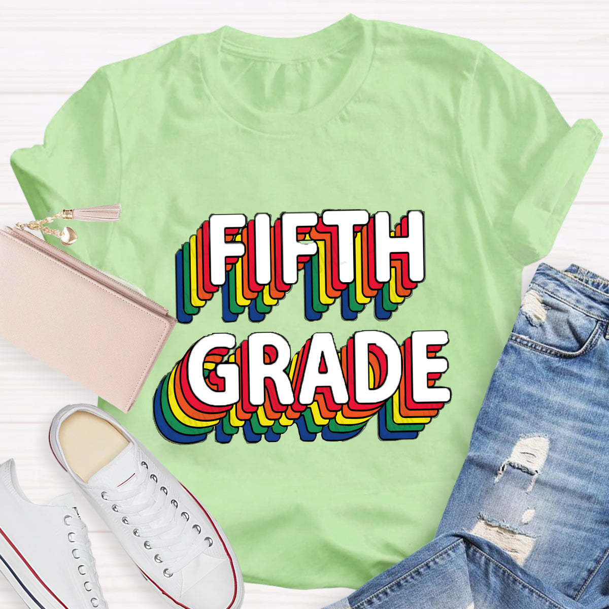Personalized Grade Colored Text Teacher T-Shirt