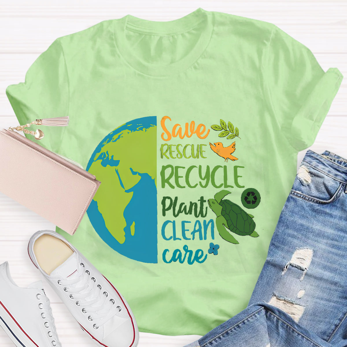 Save Rescue Recycle Plant Clean Care Earth Day T-Shirt