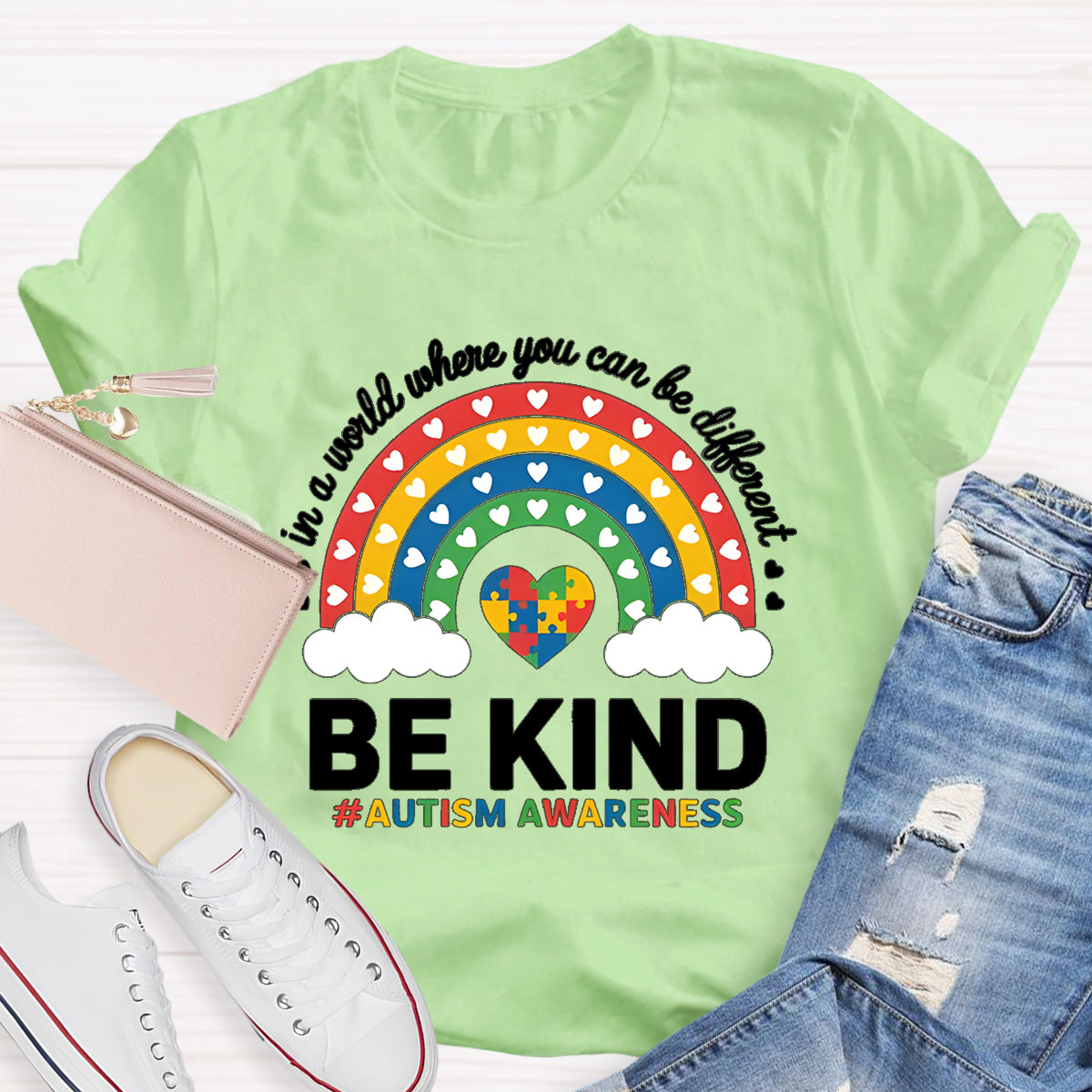 Colorful Heart In A World Where You Can Be Anything Be Kind T-Shirt