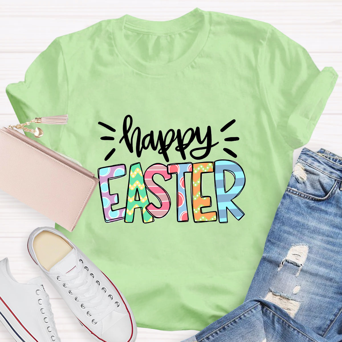 Happy Easter Colorful Printed Teacher T-Shirt