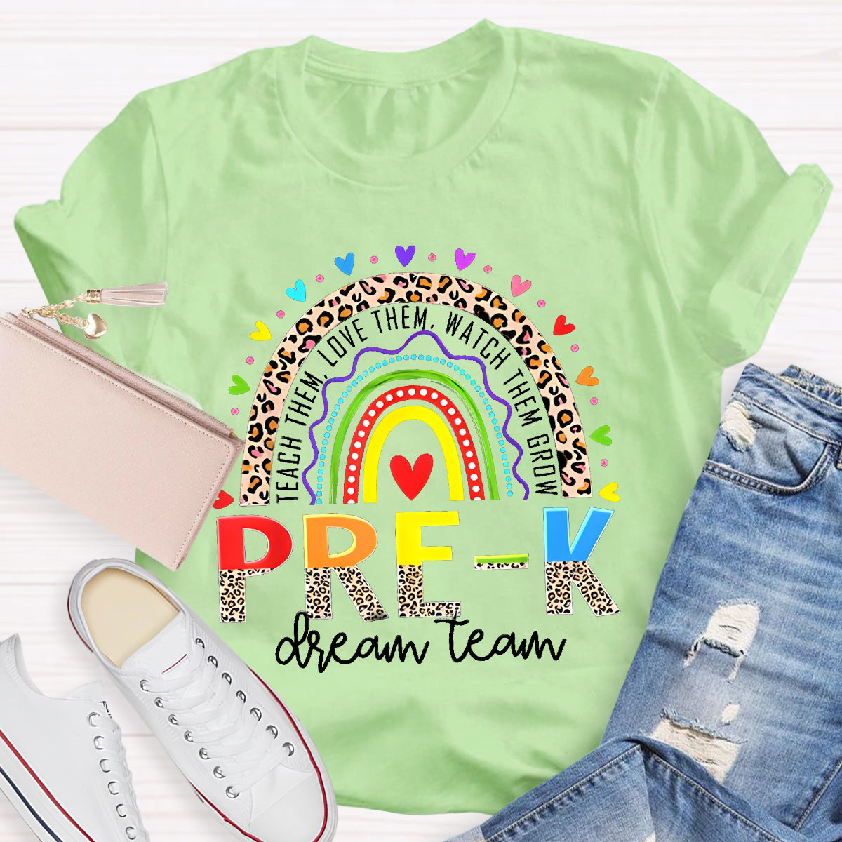 Personalized Grade Dream Team Colorful Heart T-Shirt