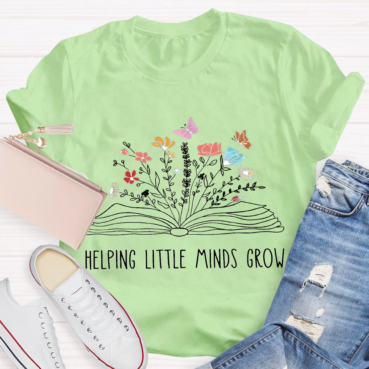 Helping Little Minds Grow Floral Book T-Shirt