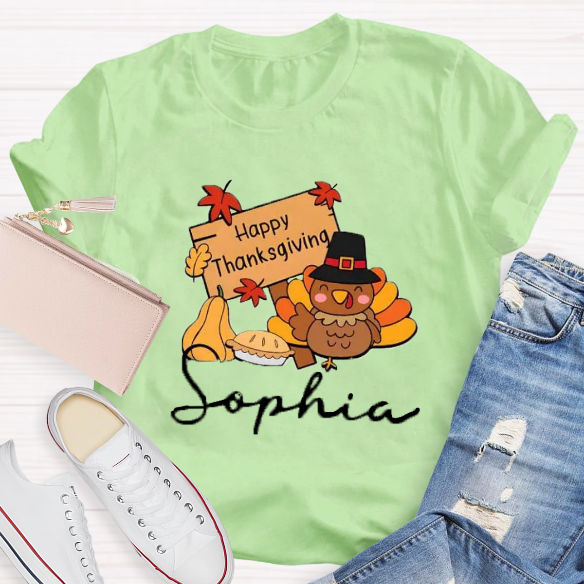 Personalized Name Happy Thanksgiving Teacher T-Shirt
