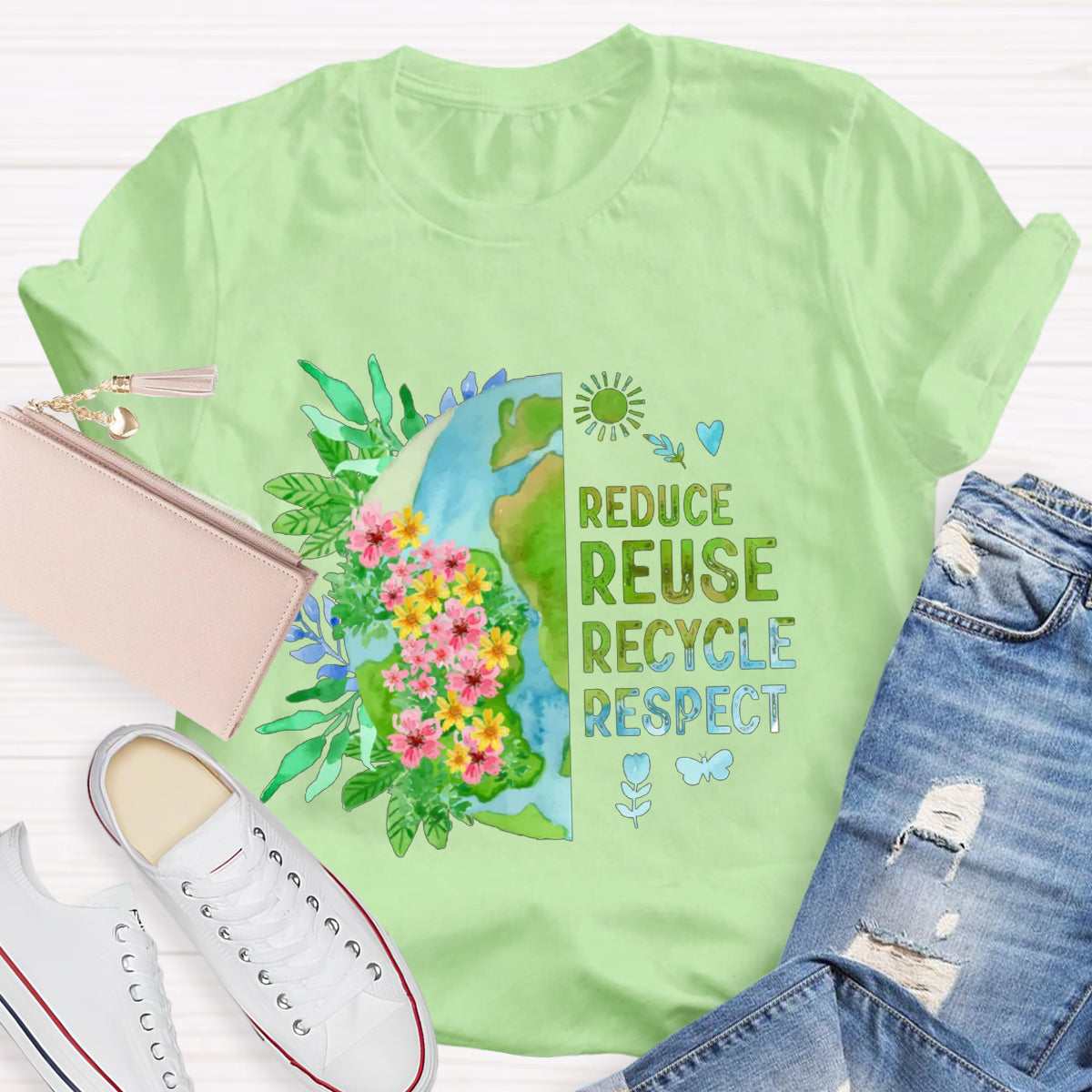 Recycle Respect Flower Planet Earth Day T-Shirt