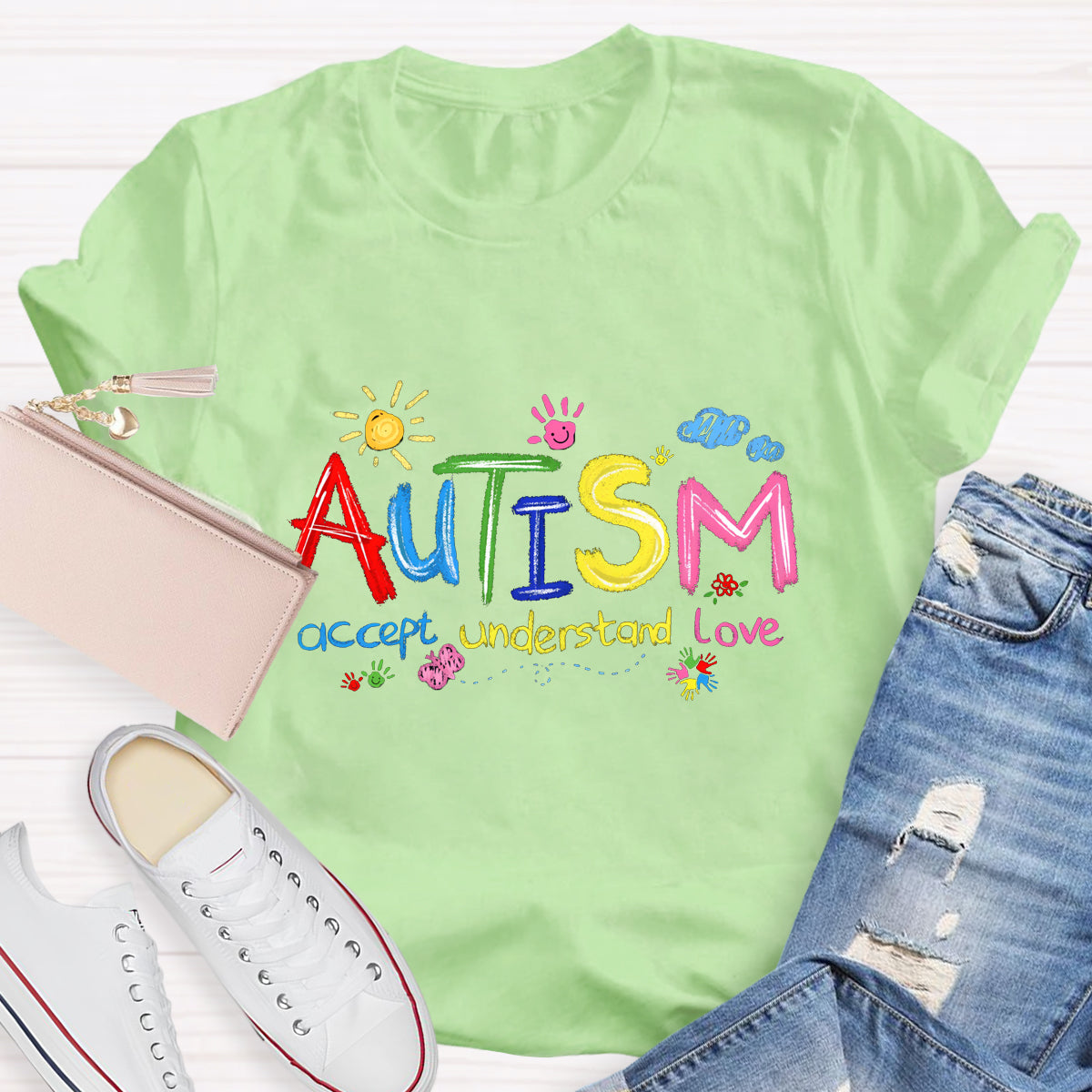 Brushstroke Autism Love Accept Teacher T-Shirt