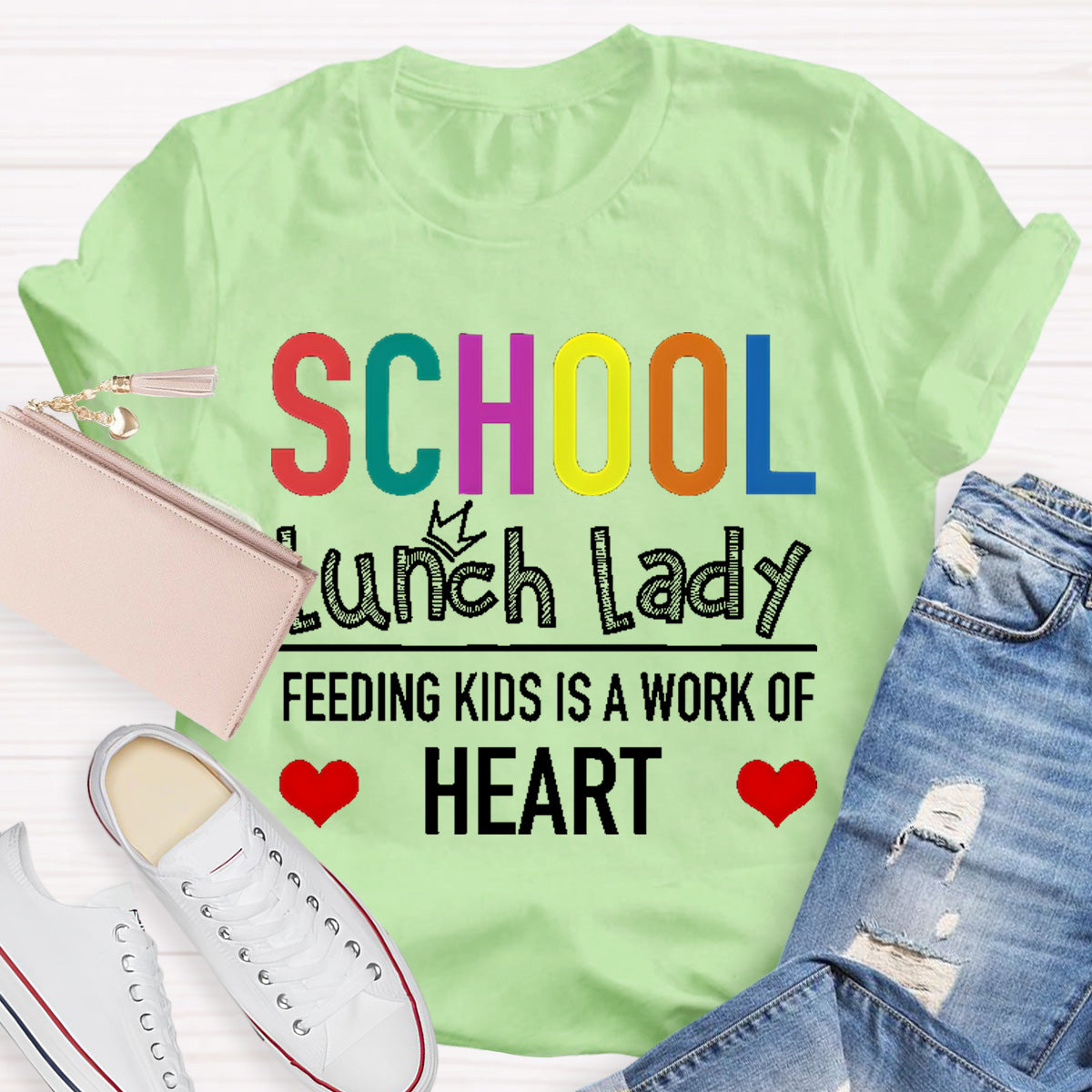 School Lunch Lady Feeding Kids Is A Work Of Heart Teacher T-Shirt